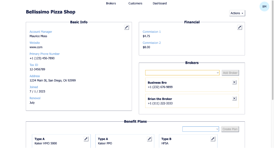 a screenshot of a reference page for a customer and their brokers