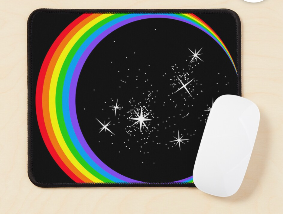 picture of a mousepad with a rainbow and stars